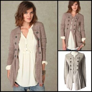 Free People 100% Wool Military Ribbed Knit Cardigan Sweater